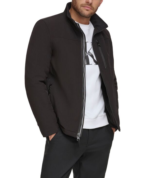 【送料無料】 カルバンクライン メンズ ジャケット・ブルゾン アウター Men's Sherpa Lined Classic Soft Shell Jacket Black