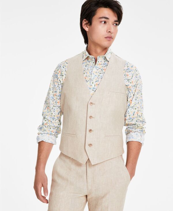 【送料無料】 バースリー メンズ ベスト トップス Men's Slim-Fit Linen Suit Vest Tan Solid