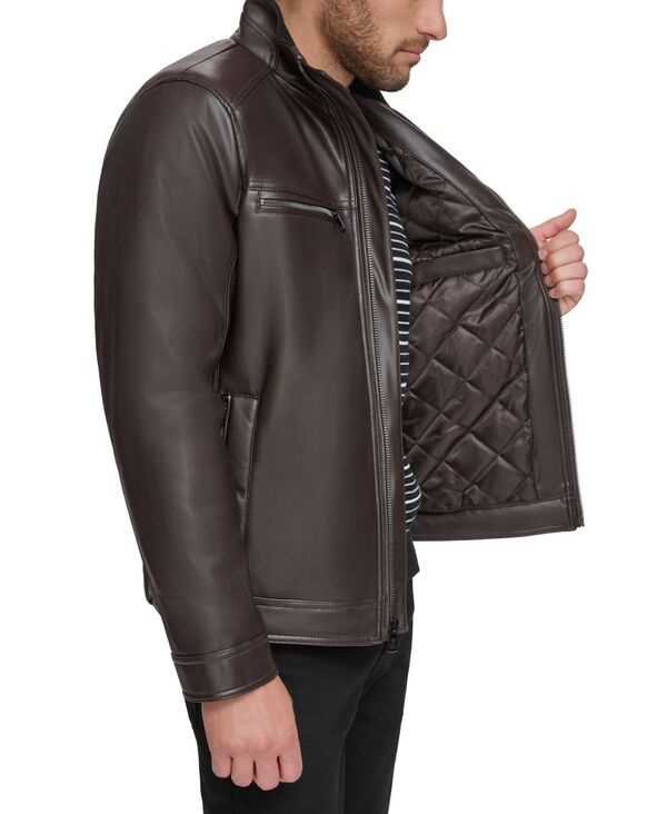 【送料無料】 カルバンクライン メンズ ジャケット・ブルゾン アウター Men's Faux Leather Moto Jacket Heritage Brown