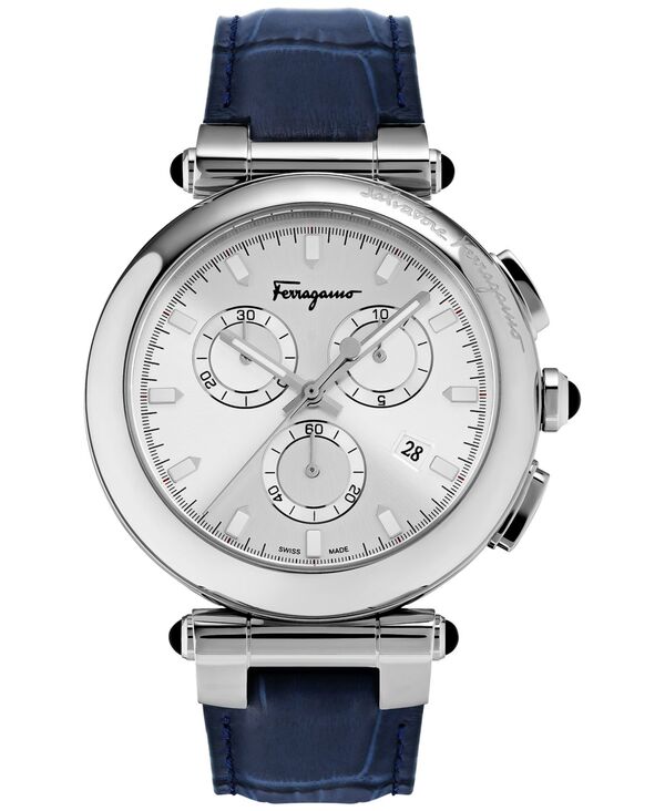 【送料無料】 フェラガモ メンズ 腕時計 アクセサリー Salvatore Men's Chronograph Idillio Blue Leather Strap Watch 42mm Stainless Steel