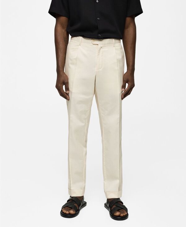̵ ޥ  奢ѥ ܥȥॹ Men's Pleated Cotton Linen Trousers Vanil...