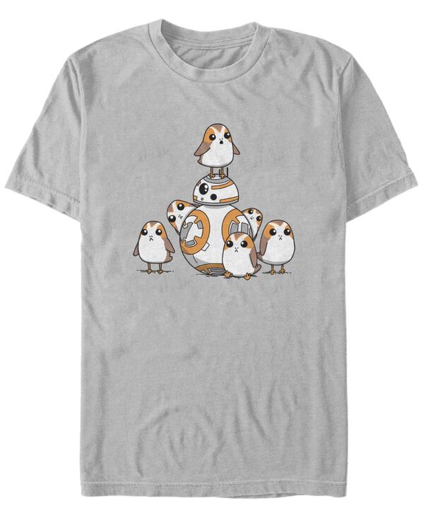 ̵ եե  T ȥåץ Men's Star Wars - Episode 8 BB8 and Porgs Short Sleeve T-shirt Silver-Tone