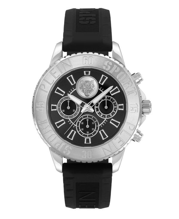 【送料無料】 プレイン スポーツ メンズ 腕時計 アクセサリー Mens Glam Chrono Chronograph Quartz Black Silicone 44MM Black