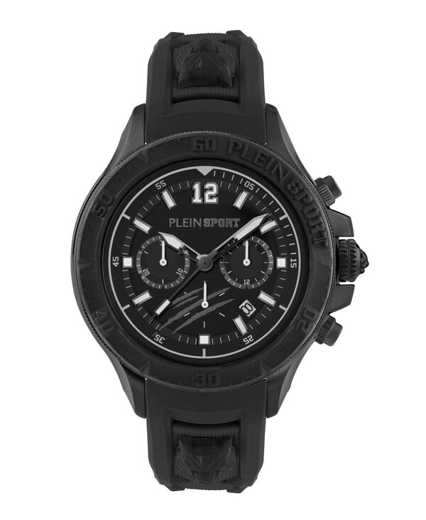 【送料無料】 プレイン スポーツ メンズ 腕時計 アクセサリー Mens Warrior Tech Chronograph Date Quartz Black Silicone 47.5MM Black