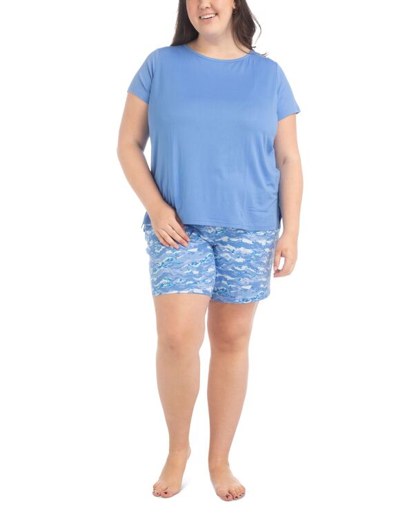 楽天ReVida 楽天市場店【送料無料】 ムクルクス レディース ナイトウェア アンダーウェア Plus Size 2-Pc. Joyful Nautical Pajamas Set Blue Waves