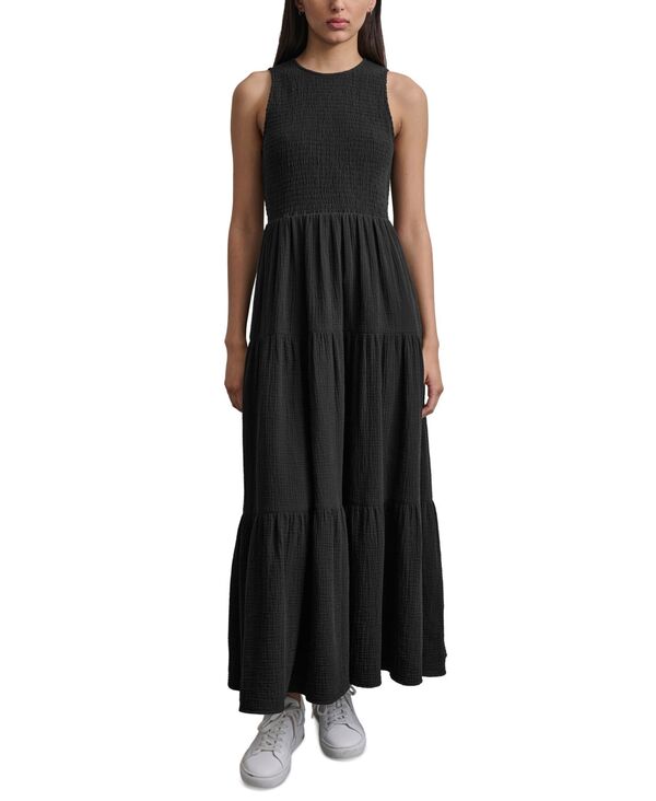 【送料無料】 ダナキャランニューヨーク レディース ワンピース トップス Women's Cotton Gauze Smocked-Bodice Maxi Dress Black