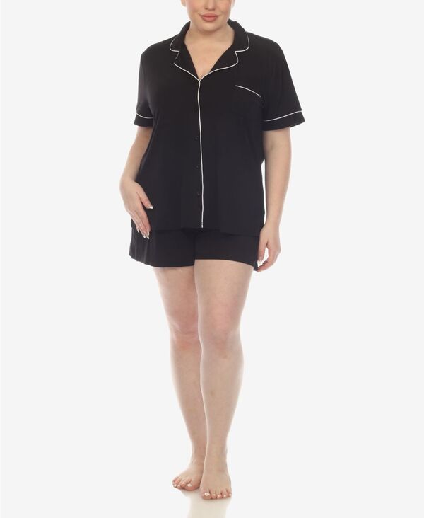 楽天ReVida 楽天市場店【送料無料】 ホワイトマーク レディース ナイトウェア アンダーウェア Plus Size 2 Pc. Short Sleeve Pajama Set Black