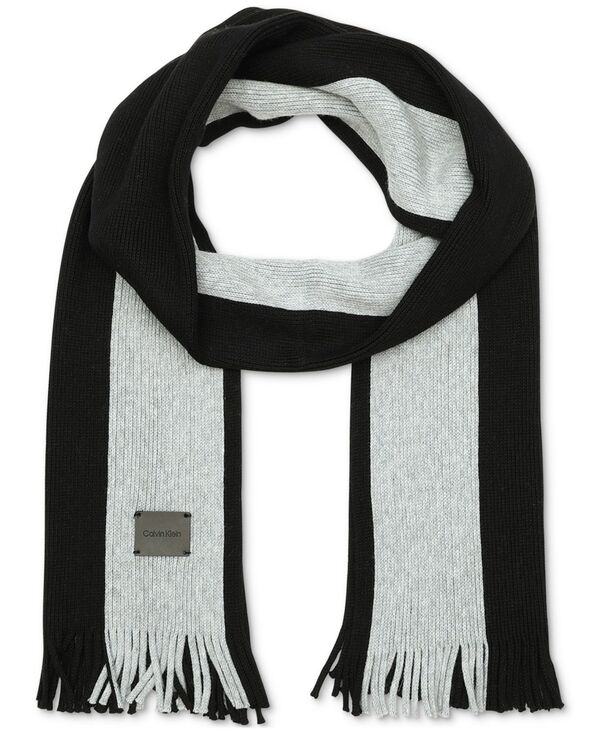 カルバンクライン 【送料無料】 カルバンクライン メンズ マフラー・ストール・スカーフ アクセサリー Men's Thick Wool Blend Side Stripe Logo Scarf Tawny Port Black