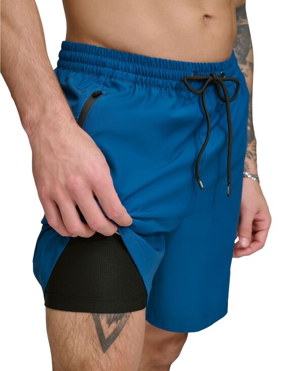 【送料無料】 ダナ キャラン ニューヨーク メンズ ハーフパンツ・ショーツ 水着 Men's Core Arch Logo Stretch 7" Volley Shorts Poseidon