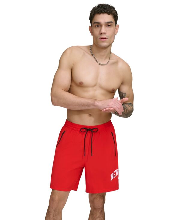 【送料無料】 ダナ キャラン ニューヨーク メンズ ハーフパンツ・ショーツ 水着 Men's Core Arch Logo Stretch 7" Volley Shorts Red