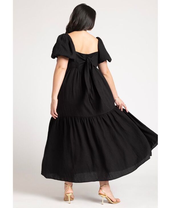 【送料無料】 エロクイ レディース ワンピース トップス Plus Size Puff Sleeve Tiered Dress Black onyx