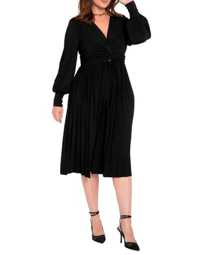 【送料無料】 エロクイ レディース ワンピース トップス Plus Size Knot Front Pleated Skirt Dress Black onyx 【送料無料】 エロクイ レディース ワンピース トップス Plus Size Knot Front Pleated Skirt Dress Black onyx