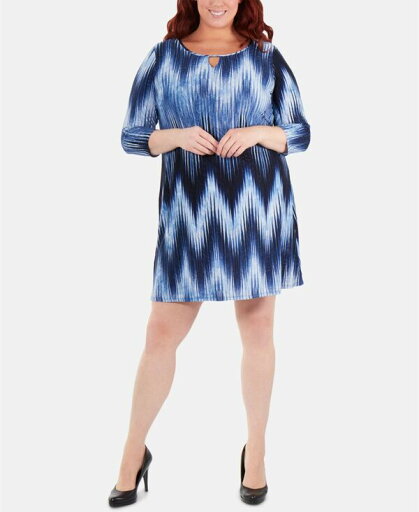 【送料無料】 ニューヨークコレクション レディース ワンピース トップス Plus Size Chevron-Print Keyhole Shift Dress Navy Ligia 【送料無料】 ニューヨークコレクション レディース ワンピース トップス Plus Size Chevron-Print Keyhole Shift Dress Navy Ligia