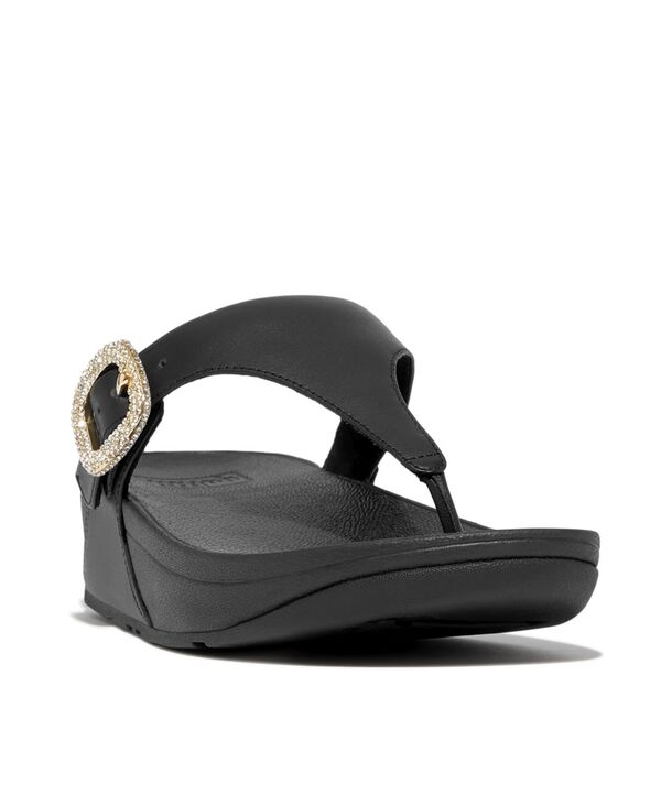 フィットフロップ レディース シューズ サンダル レザー FitFlop Women's Lulu Crystal-Buckle Leather Toe-Post Sandals Black ブラック