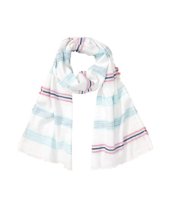 【送料無料】 オルセン レディース マフラー・ストール・スカーフ アクセサリー 100% Cotton Striped Scarf with Frayed Edges White