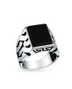 【送料無料】 ブリング メンズ リング アクセサリー Cuban Curb Link Chain Band Gemstone Rectangle Signet Ring For Men .925 Sterling Silver Handmade In Turkey Silver black(4)