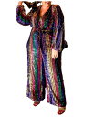 【送料無料】 エロクイ レディース ジャンプスーツ トップス Plus Size Multicolor Stripe Sequin Jumpsuit Multi...