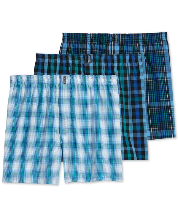 ジョッキー メンズ ボクサーパンツ アンダーウェア Men s 3-Pk. Woven Boxers Blue And Green Plaid