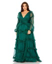 【送料無料】 マックダガル レディース ワンピース トップス Women's Plus Size V Neck Ruffle Tiered Puff Sleev...