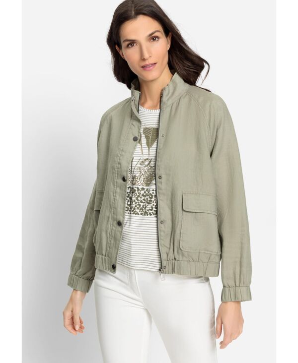 【送料無料】 オルセン レディース ジャケット・ブルゾン アウター Women's 100% Linen High Collar Zip Front Jacket Light khaki