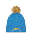 【送料無料】 ニューエラ レディース 帽子 アクセサリー Women's Powder Blue Los Angeles Chargers Snowy Cuffed Knit Hat with Pom Powder Blue