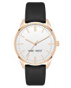 【送料無料】 ナインウェスト レディース 腕時計 アクセサリー Women's Quartz Black Faux Leather Band Watch 36mm Black Rose Gold-Tone