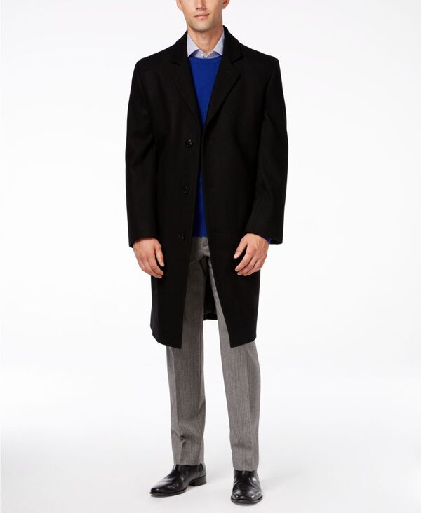 【送料無料】 ロンドンフォグ メンズ ジャケット・ブルゾン アウター Big and Tall Signature Wool-Blend Overcoat Black