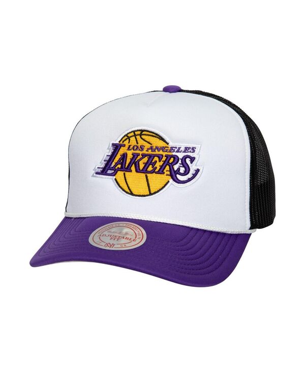 【送料無料】 ミッチェル&ネス メンズ 帽子 アクセサリー Mitchell Ness Men's Los Angeles Lakers Hardwood Classics Blocker Foam Front Trucker Snapback Hat White