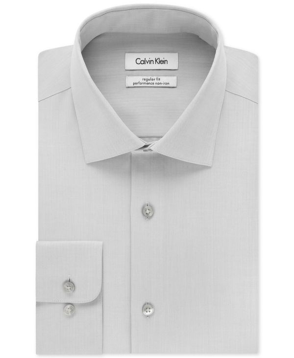 カルバン・クライン カルバンクライン メンズ シャツ トップス Men's Classic-Fit Non-Iron Performance Herringbone Spread Collar Dress Shirt Smoke