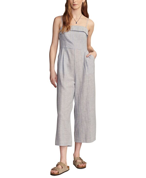 【送料無料】 ラッキーブランド レディース ジャンプスーツ トップス Women's Striped Strapless Cotton-Linen Cropped Jumpsuit Blue Jewel Stripe