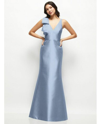 【送料無料】 アルフレッド レディース ワンピース トップス Women's Deep V-back Satin Trumpet Dress with Cascading Bow at One Shoulder Cloudy 【送料無料】 アルフレッド レディース ワンピース トップス Women's Deep V-back Satin Trumpet Dress with Cascading Bow at One Shoulder Cloudy
