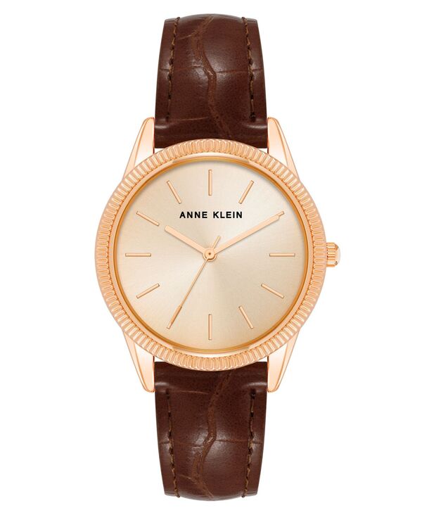 【送料無料】 アンクライン レディース 腕時計 アクセサリー Women's Three Hand Quartz Round Brown Polyurethane Faux Leather Band Watch 36mm Brown-Rose Gold-Toneのサムネイル