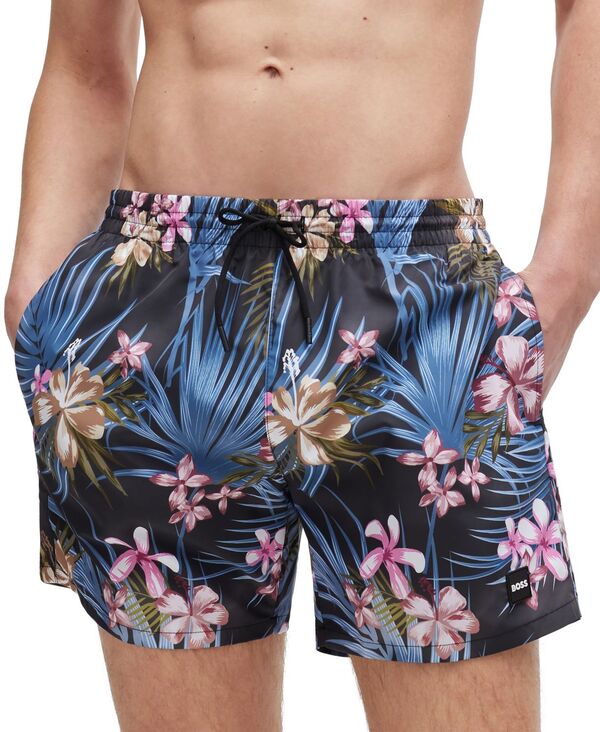 【送料無料】 ヒューゴボス メンズ ハーフパンツ・ショーツ 水着 Men's Printed Quick-Drying Swim Shorts Black