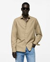【送料無料】 マンゴ メンズ シャツ トップス Men's Classic Fit Linen Blend Shirt Khaki