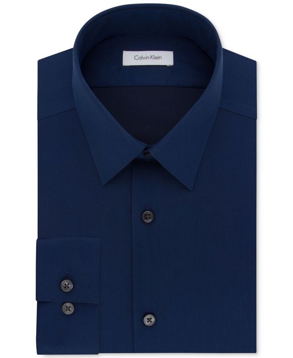 カルバンクライン メンズ シャツ トップス Men's Slim Fit Non Iron Performance Herringbone Point Collar Dress Shirt Blue Velvet