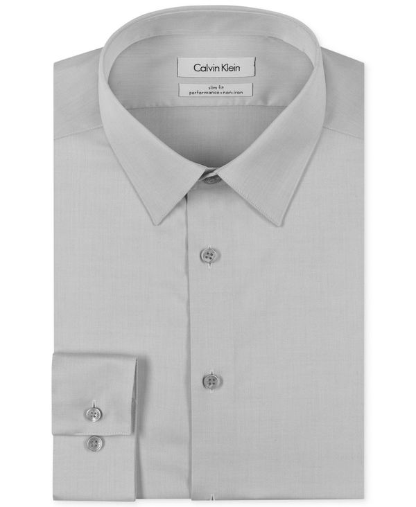 カルバン・クライン カルバンクライン メンズ シャツ トップス Men's Slim Fit Non Iron Performance Herringbone Point Collar Dress Shirt Smoke