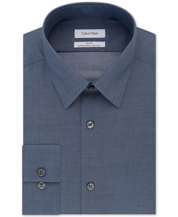 カルバン・クライン カルバンクライン メンズ シャツ トップス Men's Slim Fit Non Iron Performance Herringbone Point Collar Dress Shirt Stream