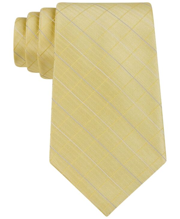 【送料無料】 カルバンクライン メンズ ネクタイ アクセサリー Etched Large Grid Windowpane Slim Tie Yellow