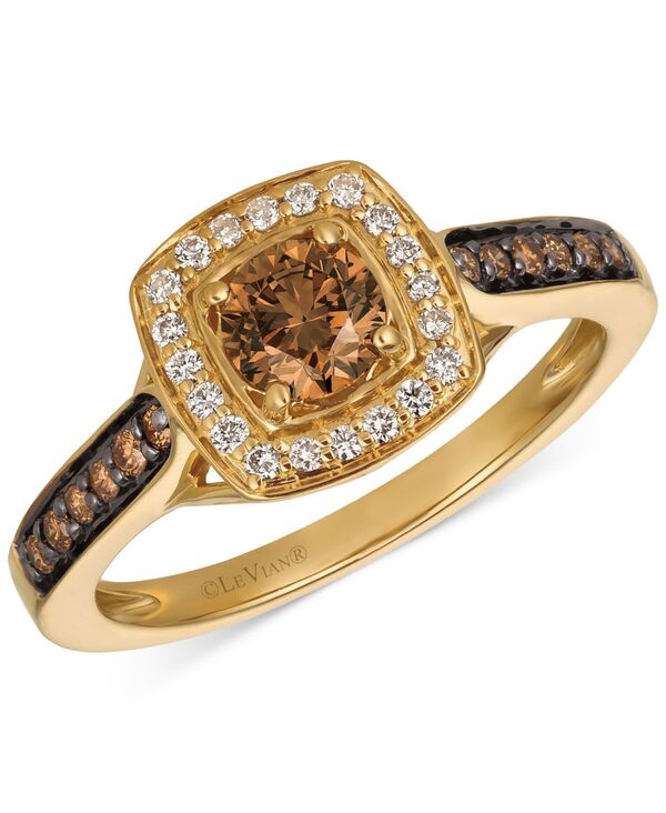 【送料無料】 ル ヴァン レディース リング アクセサリー Chocolatier® Chocolate Diamond & Vanilla Diamond Halo Ring (5/8 ct. t.w.) in 14k Gold 14K Honey Gold Ring