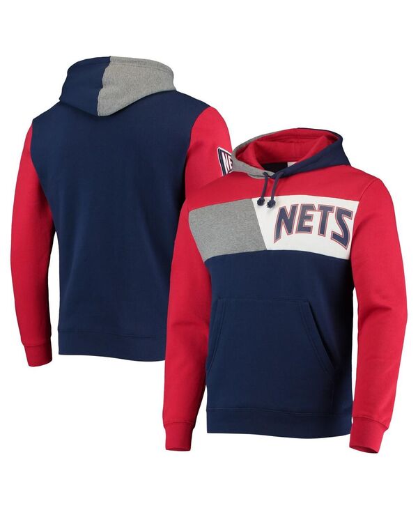 【送料無料】 ミッチェル&ネス メンズ シャツ トップス Men's Navy New Jersey Nets Hardwood Classics Colorblock Pullover Hoodie Navy