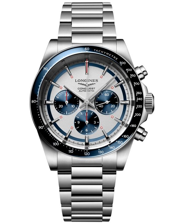 ロンジン メンズ アクセサリー 腕時計 Tシャツ Longines Men's Swiss Automatic Chronograph Conquest Stainless Steel Bracelet Watch 42mm No Color
