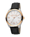 【送料無料】 ロベルトカヴァリ メンズ 腕時計 アクセサリー Men's Quartz Black Leather Watch 42mm Silver(2)