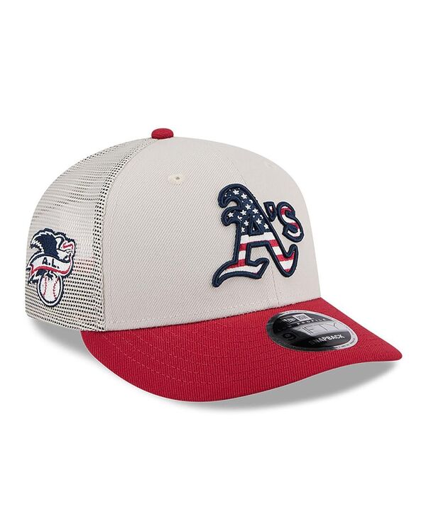 【送料無料】 ニューエラ メンズ 帽子 アクセサリー Men's Red Oakland Athletics 2024 Fourth of July Trucker Low Profile 9FIFTY Snapback Hat Khaki