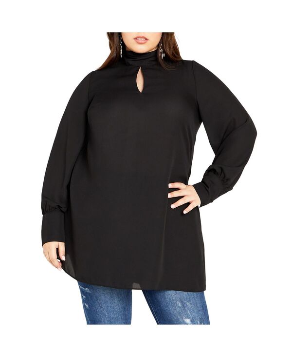 【送料無料】 シティーシック レディース シャツ トップス Plus Size Neck Tie Tunic Black