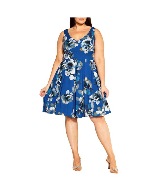 【送料無料】 シティーシック レディース ワンピース トップス Plus Size Hydrangea Print Dress Monaco blue bloom