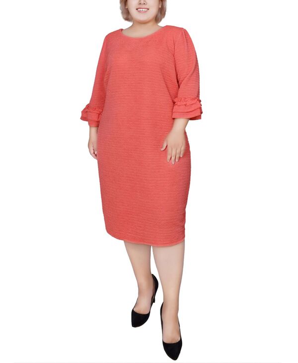 ニューヨークコレクション レディース トップス ワンピース プラスサイズ ニット NY Collection Plus Size 3/4 Length Sleeve Textured Knit Dress Coral コーラル