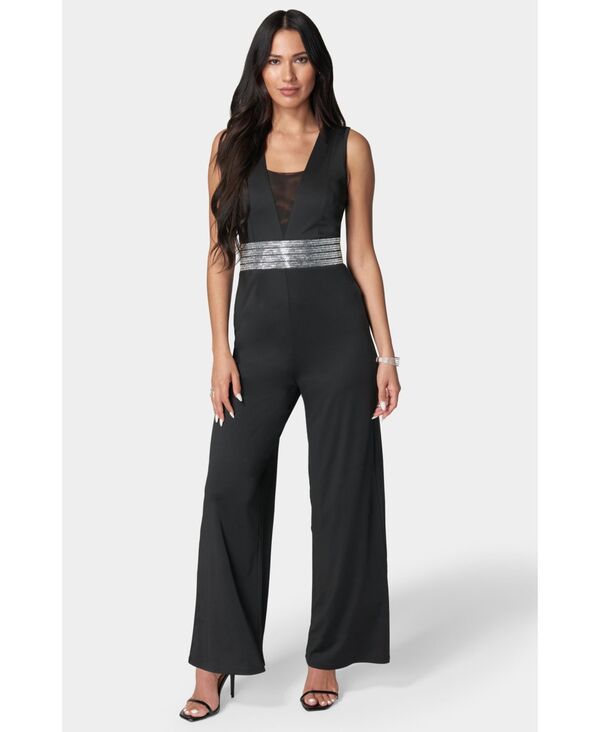 【送料無料】 ベベ レディース ワンピース トップス Women's Embellished Wide Leg Jumpsuit Black / blue