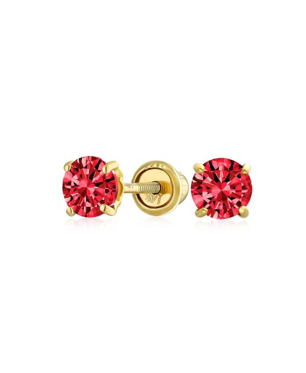 【送料無料】 ブリング レディース ピアス・イヤリング アクセサリー Minimalist Tiny Cubic Zirconia Green CZ Round Solitaire Stud Earrings14K Yellow Gold Screw Back 3MM Dark red