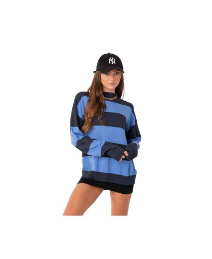 【送料無料】 アディクテッド レディース ニット・セーター アウター Women's Light Knitted Oversize Sweater With Stripes Blue 【送料無料】 アディクテッド レディース ニット・セーター アウター Women's Light Knitted Oversize Sweater With Stripes Blue