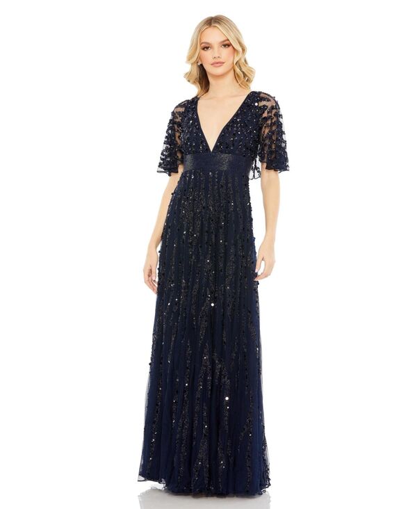 【送料無料】 マックダガル レディース ワンピース トップス Women's Embellished V-neck Column Gown Midnightのサムネイル
